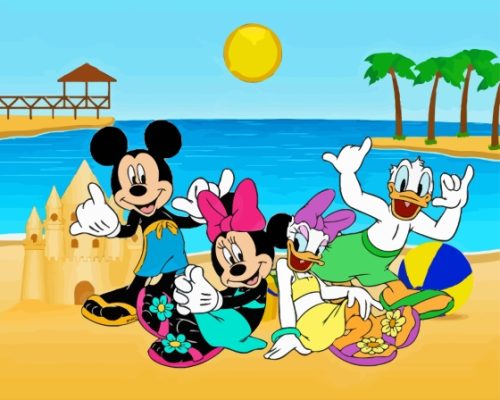 Mickey And Minnie At The Beach With Friends Paint By Numbers