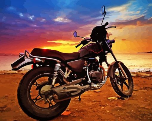 Motorcycle Sunset By Sea Paint By Numbers