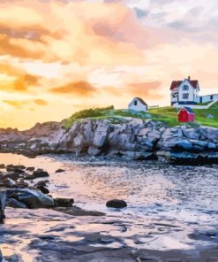 Nubble Lighthouse Landscape Paint By Numbers