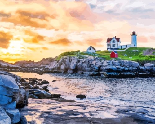 Nubble Lighthouse Landscape Paint By Numbers