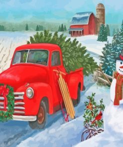 Red Christmas Ford Truck Paint By Numbers