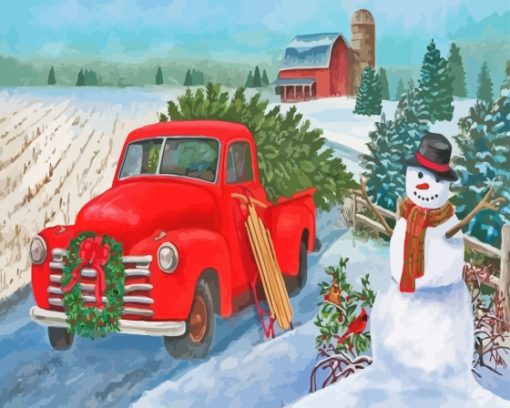 Red Christmas Ford Truck Paint By Numbers