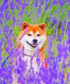 Shiba In Purple Flowers Field Paint By Numbers