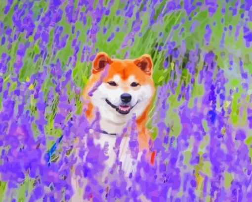 Shiba In Purple Flowers Field Paint By Numbers