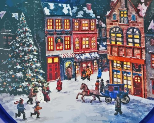 Snow Christmas Victorian Street Paint By Numbers