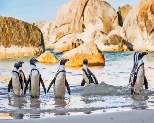 The Penguins On The Beach Paint By Numbers