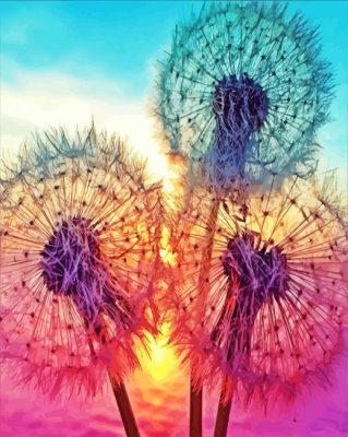 Three Dandelions Sunset Paint By Numbers