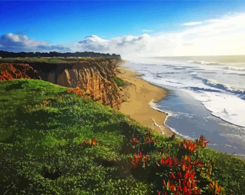 View Of The Coastal Cliffs In Half Moon Bay Paint By Numbers