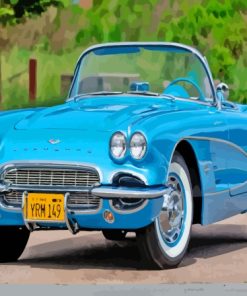 Vintage Blue Corvette Car Paint By Numbers