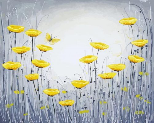 Yellow Flowers And Grey Art Paint By Numbers