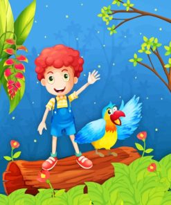 A Boy With Bird At The Forest Paint By Numbers