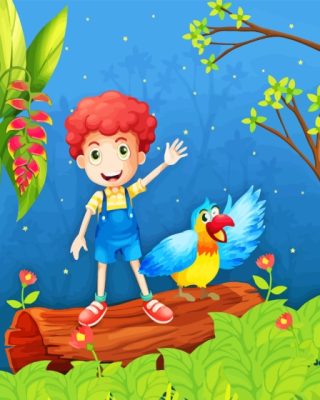 A Boy With Bird At The Forest Paint By Numbers