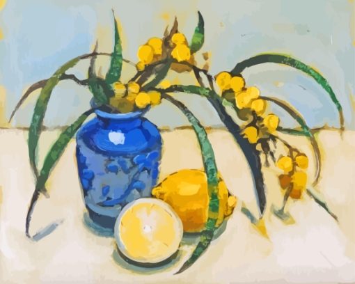 Abstract Blue Vase With Lemons Paint By Numbers