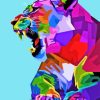 Angry Colorful Lioness On Pop Art Style Paint By Numbers