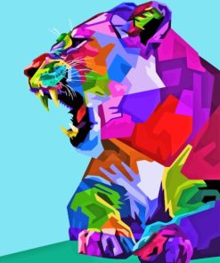 Angry Colorful Lioness On Pop Art Style Paint By Numbers