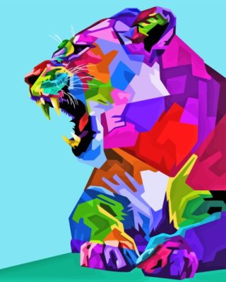 Angry Colorful Lioness On Pop Art Style Paint By Numbers