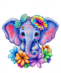 Baby Floral Elephant Paint By Numbers