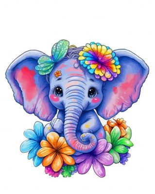 Baby Floral Elephant Paint By Numbers