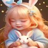 Baby Girl And White Bunny Paint By Numbers