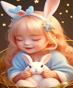 Baby Girl And White Bunny Paint By Numbers