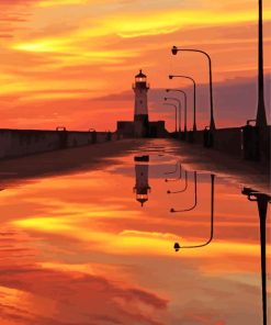 Canal Park Lighthouse Sunset Reflection Paint By Numbers