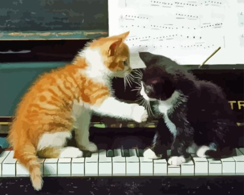 Cute Cats On Piano Paint By Numbers