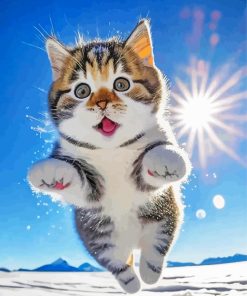 Cute Kitten Enjoying Snow Paint By Numbers