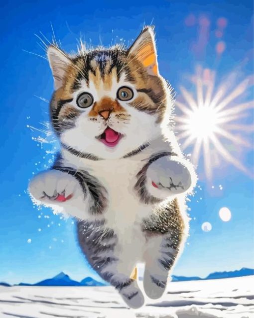 Cute Kitten Enjoying Snow Paint By Numbers