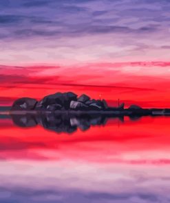 Landscape Red Sunset Reflection Paint By Numbers