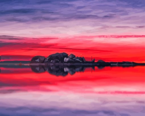 Landscape Red Sunset Reflection Paint By Numbers