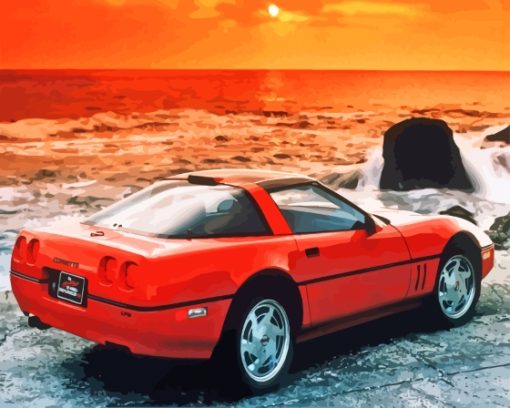 Red Corvette C4 Paint By Numbers