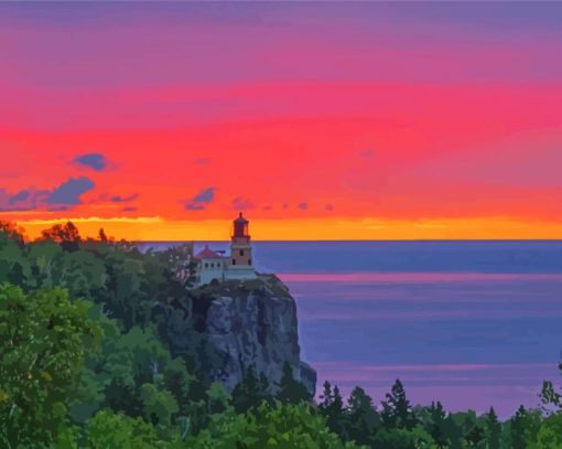 Split Rock Lighthouse Landscape Paint By Numbers