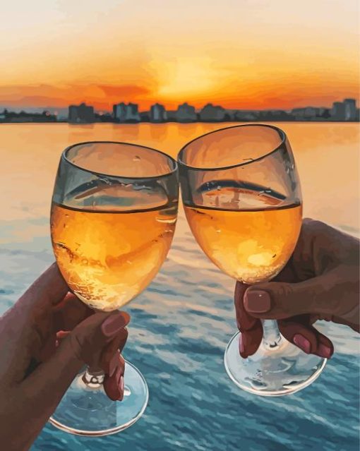 Sunset Cheers Wine Glass Paint By Numbers