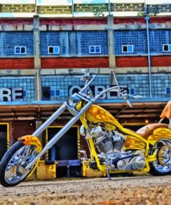 Yellow Chopper With Flames Paint By Numbers