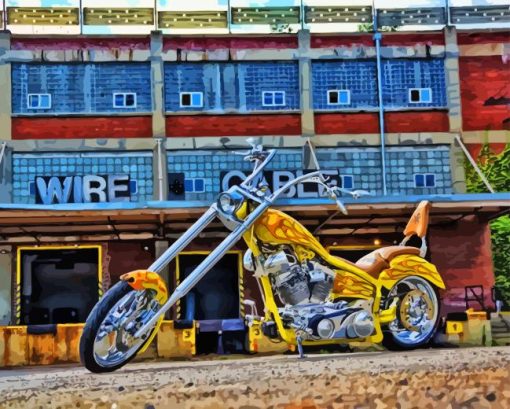 Yellow Chopper With Flames Paint By Numbers